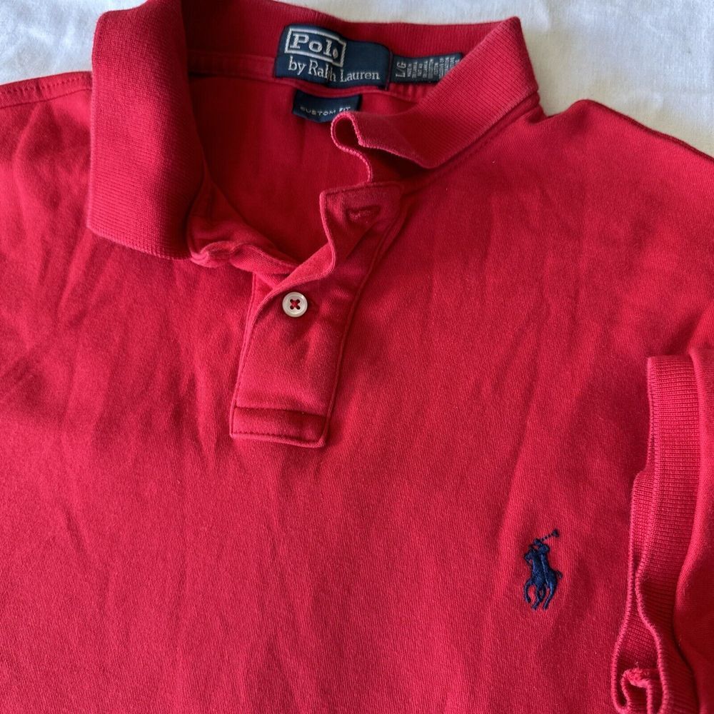 Polo Ralph Lauren Polo Shirt Men's Large Custom Fit 100% Cotton Red Short Sleeve